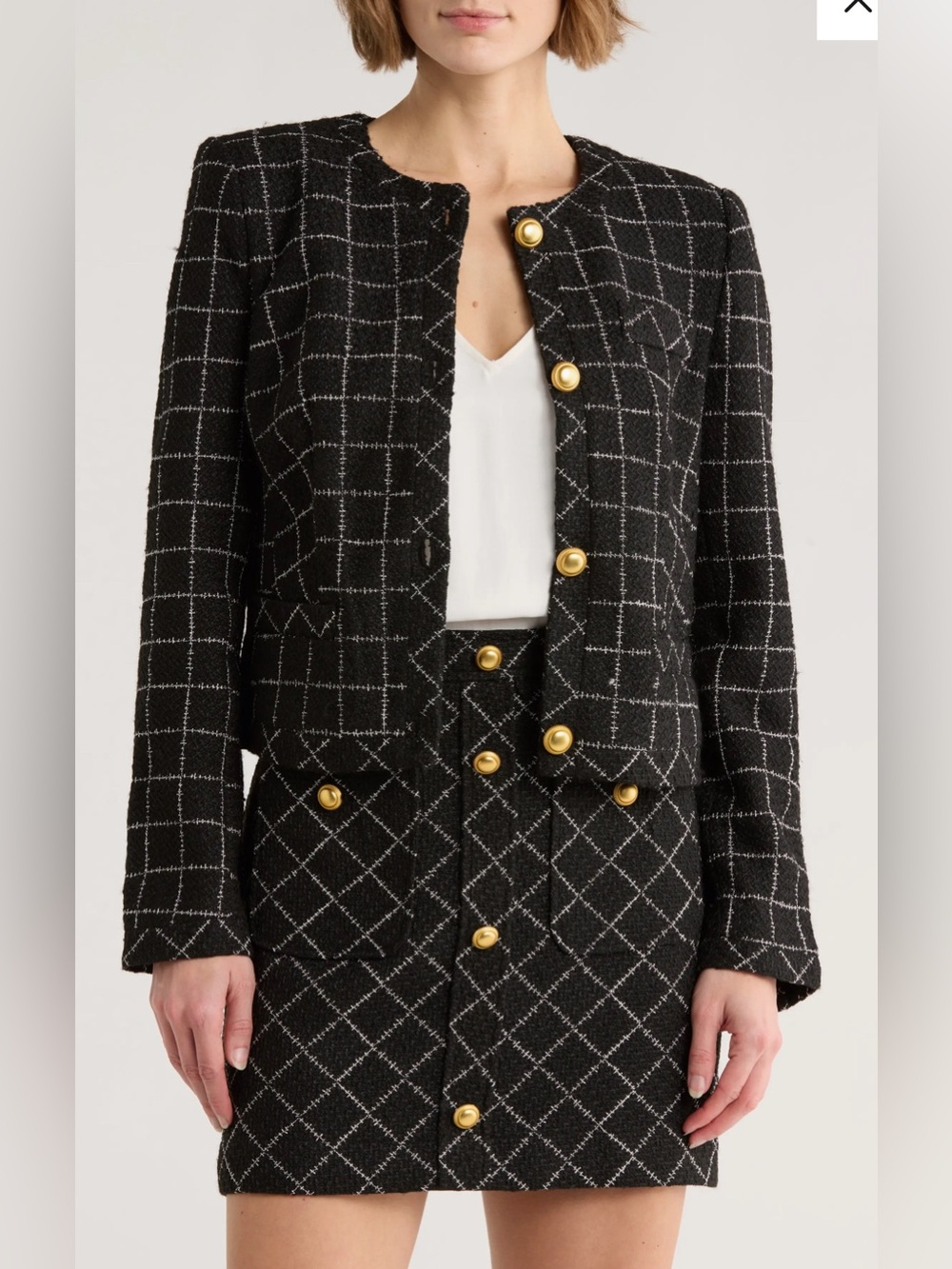 Ted‎ Baker Viv Crewneck Tweed Crop  Blazer with Gold Buttons Size 8